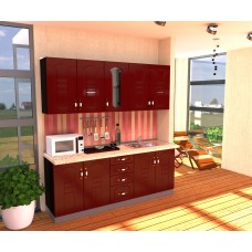 Bucatarie Zebra wenge / Fronturi MDF rosu tulip - Varianta 1